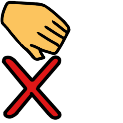 to the left is a yellow hand with a red 'X' below it.